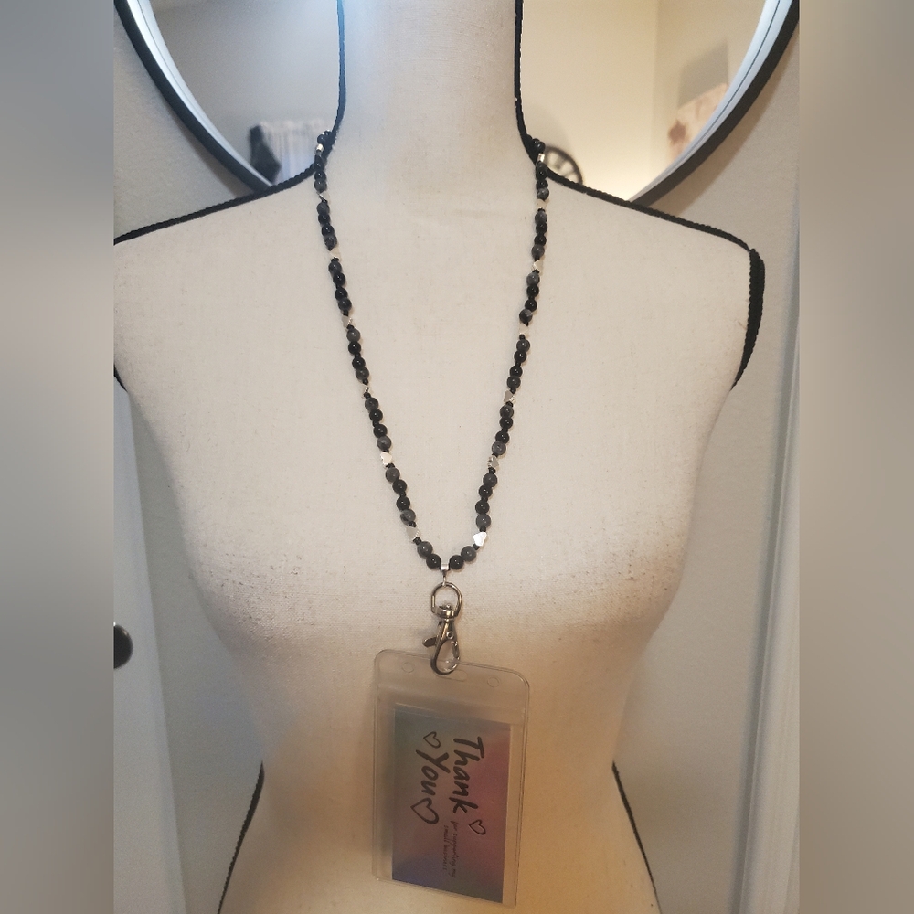 LANYARD CUSTOM ONE OF A KIND WITH SEMI PRECIOUS STONES NWT HANDMADE